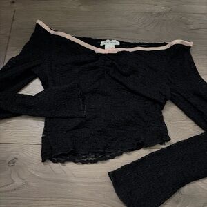 Mystique Boutique Black Long Sleeve Top with Pink Trim